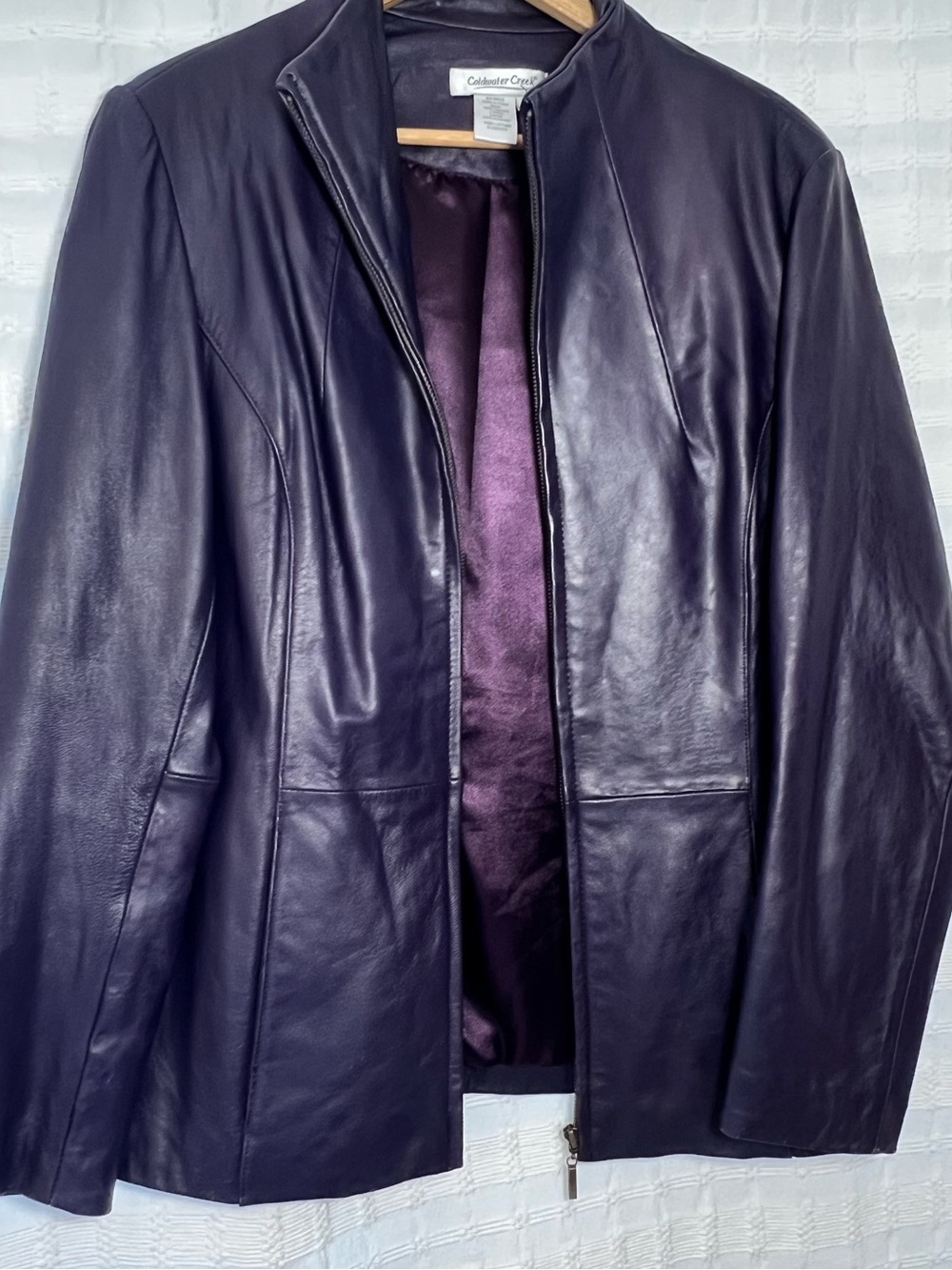 Coldwater Creek Women's Plum Leather Zip Jacket - Picture 5 of 11